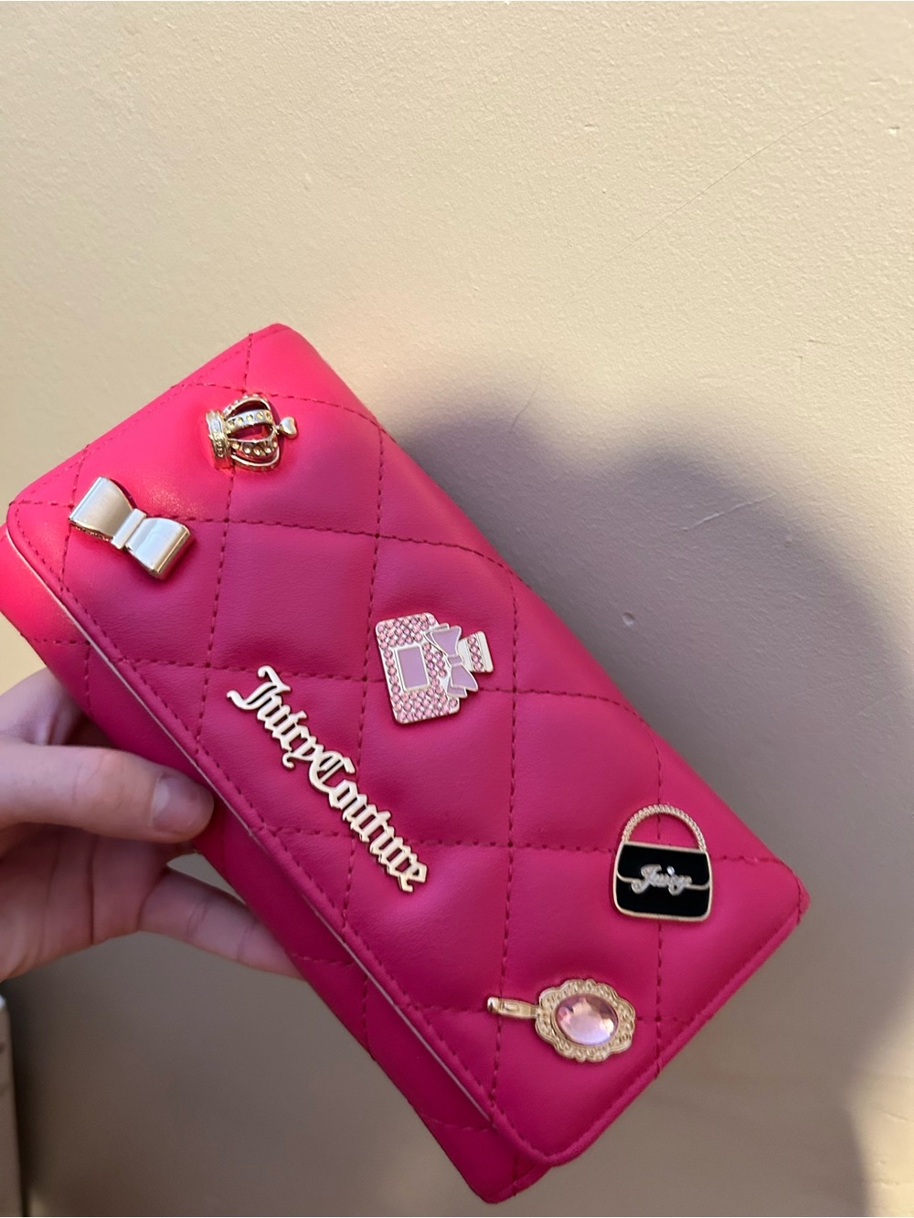 Y2k Juicy Couture Bright Pink Quilted Charm Wallet